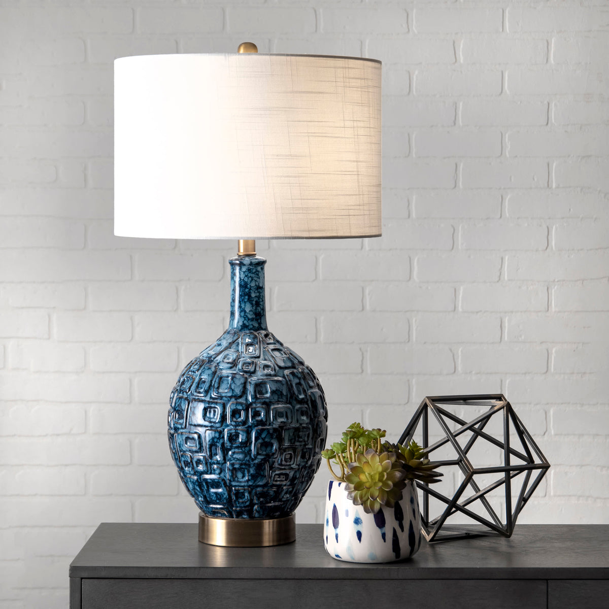 28-inch Tegular Ceramic Flask Table Lamp | Blue