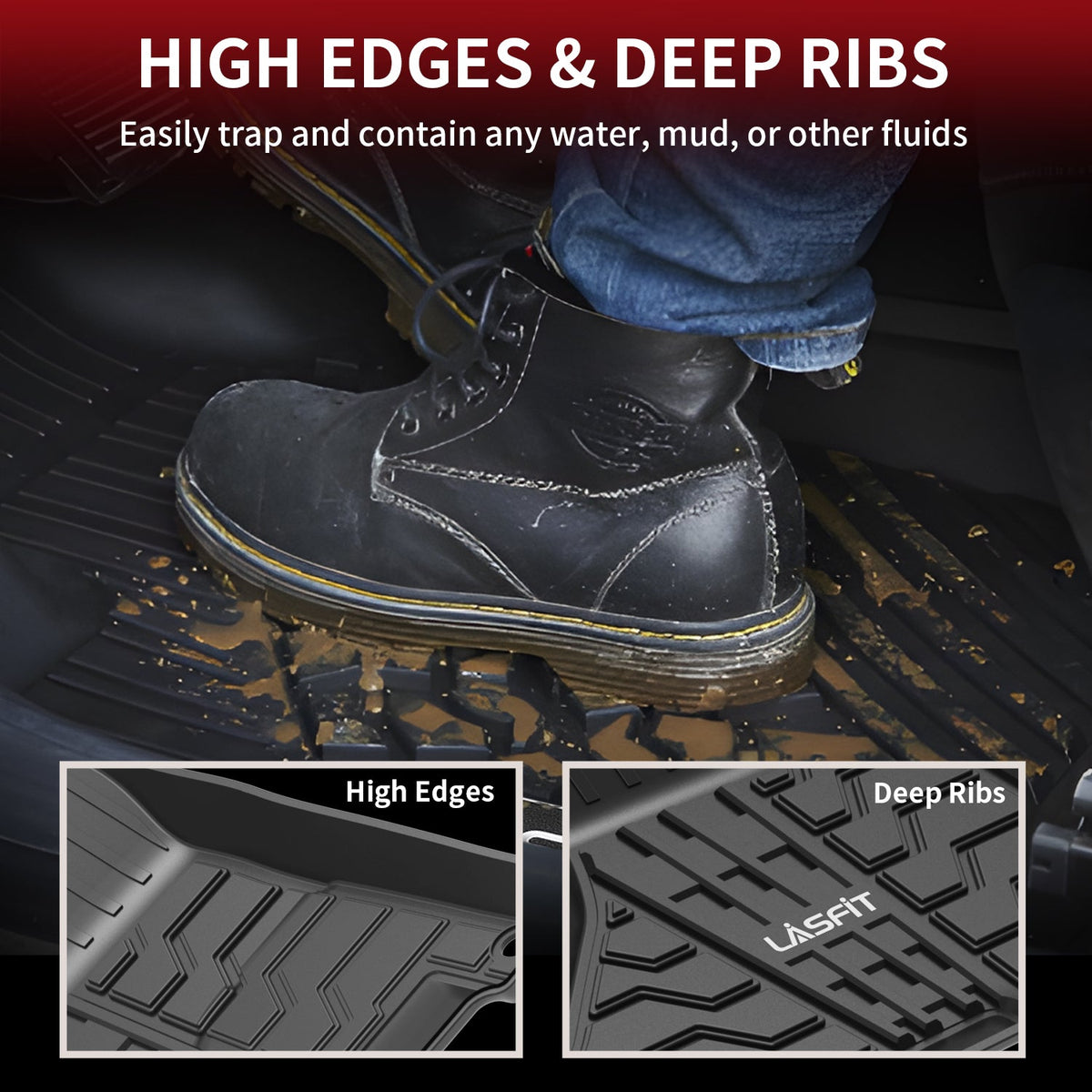 Fit for 2013-2018 Ram 1500 All-Weather 1st & 2nd row Floor Mats, Fit Carpet Floor Only
