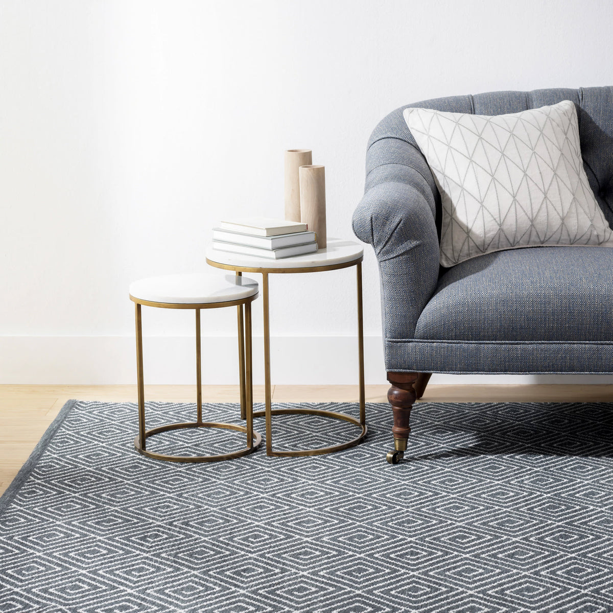 Geo Diamond Handwoven Wool Rug | Grey/Ivory
