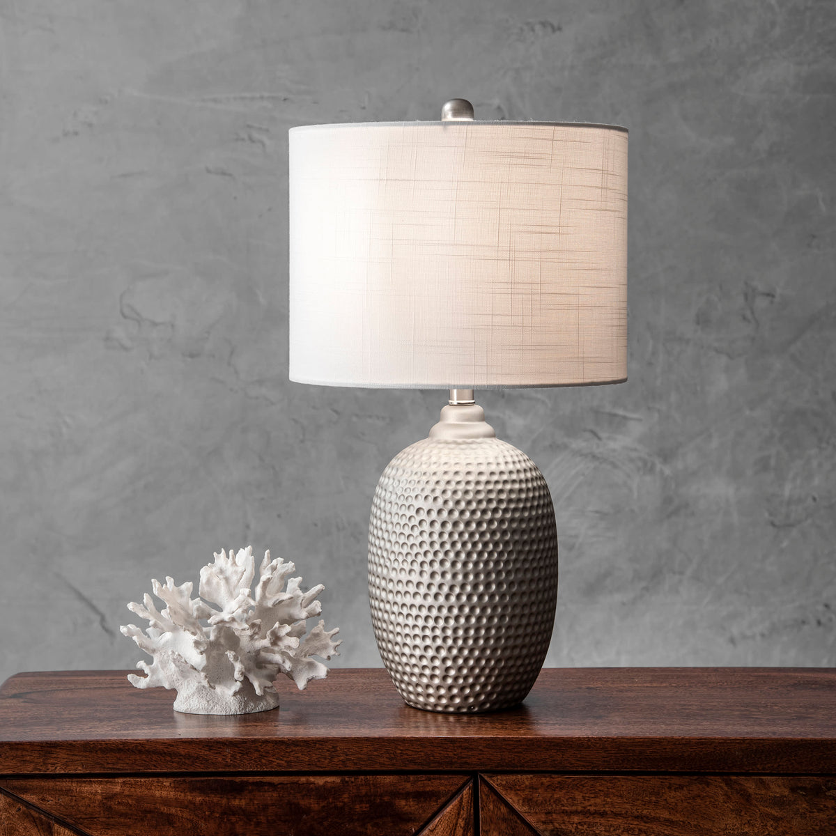 21-inch Stippled Metal Vase Table Lamp | Grey