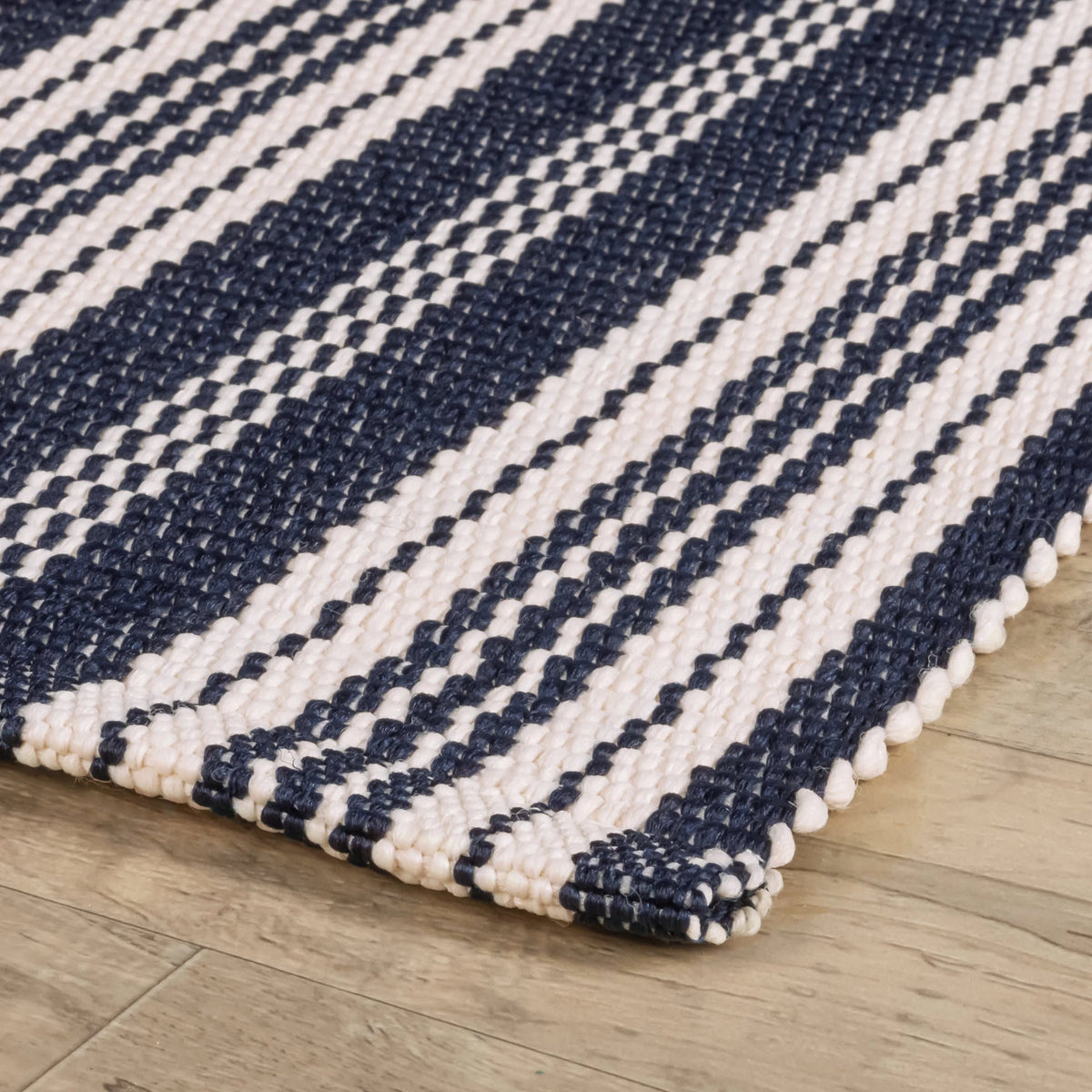 Ticking Stripe Handwoven Indoor/Outdoor Rug | Navy/Ivory