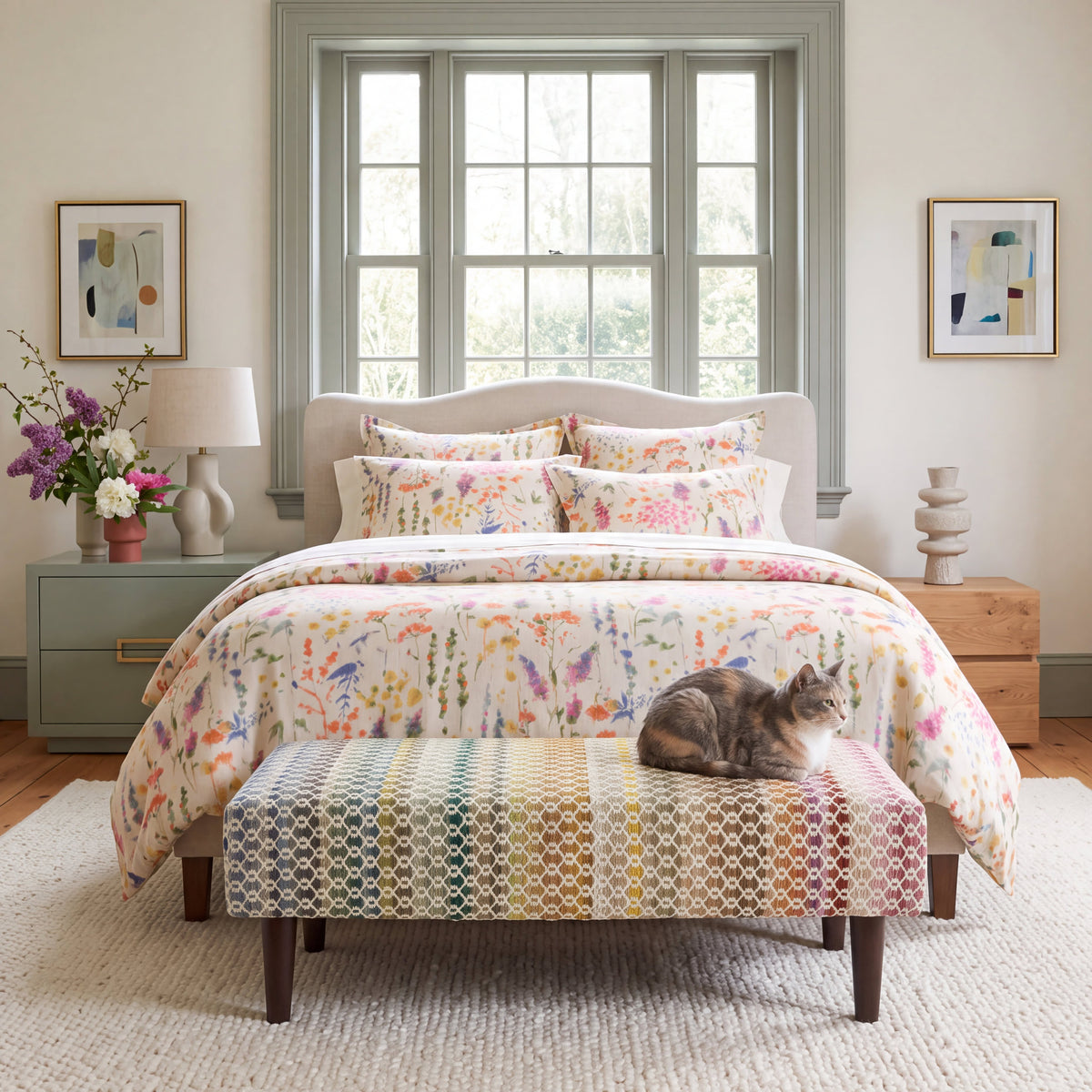 Poppy Multi Custom Rug Ottoman | Multi