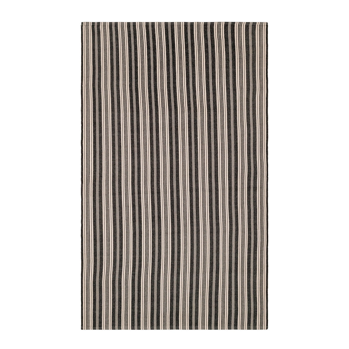 Ticking Stripe Handwoven Indoor/Outdoor Rug | Black/Ivory