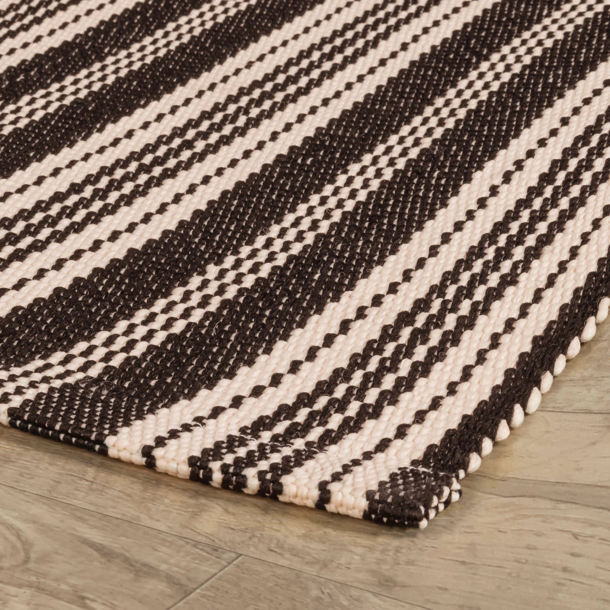 Ticking Stripe Handwoven Indoor/Outdoor Rug | Black/Ivory