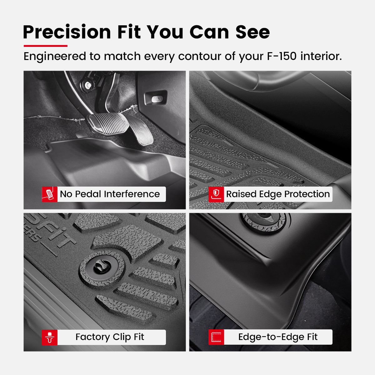 Fit for 2015-2027 Ford F-150 & 22-26 Lightning Models Floor Mats, Fit Carpet Floor
