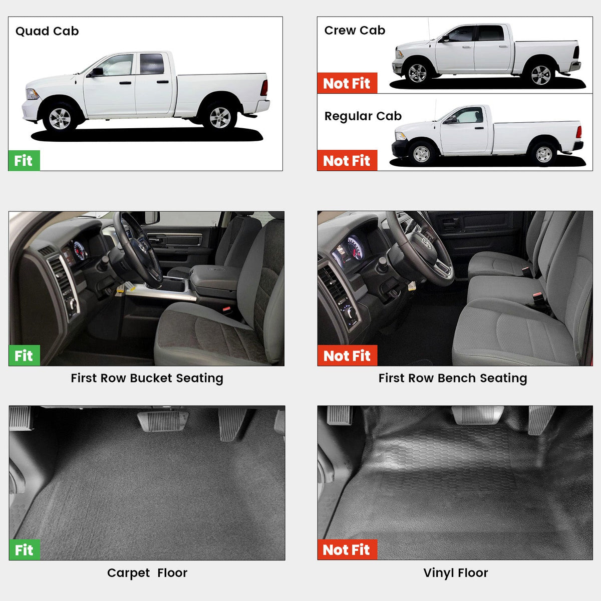 Fit for 2013-2018 Ram 1500 All-Weather 1st & 2nd row Floor Mats, Fit Carpet Floor Only