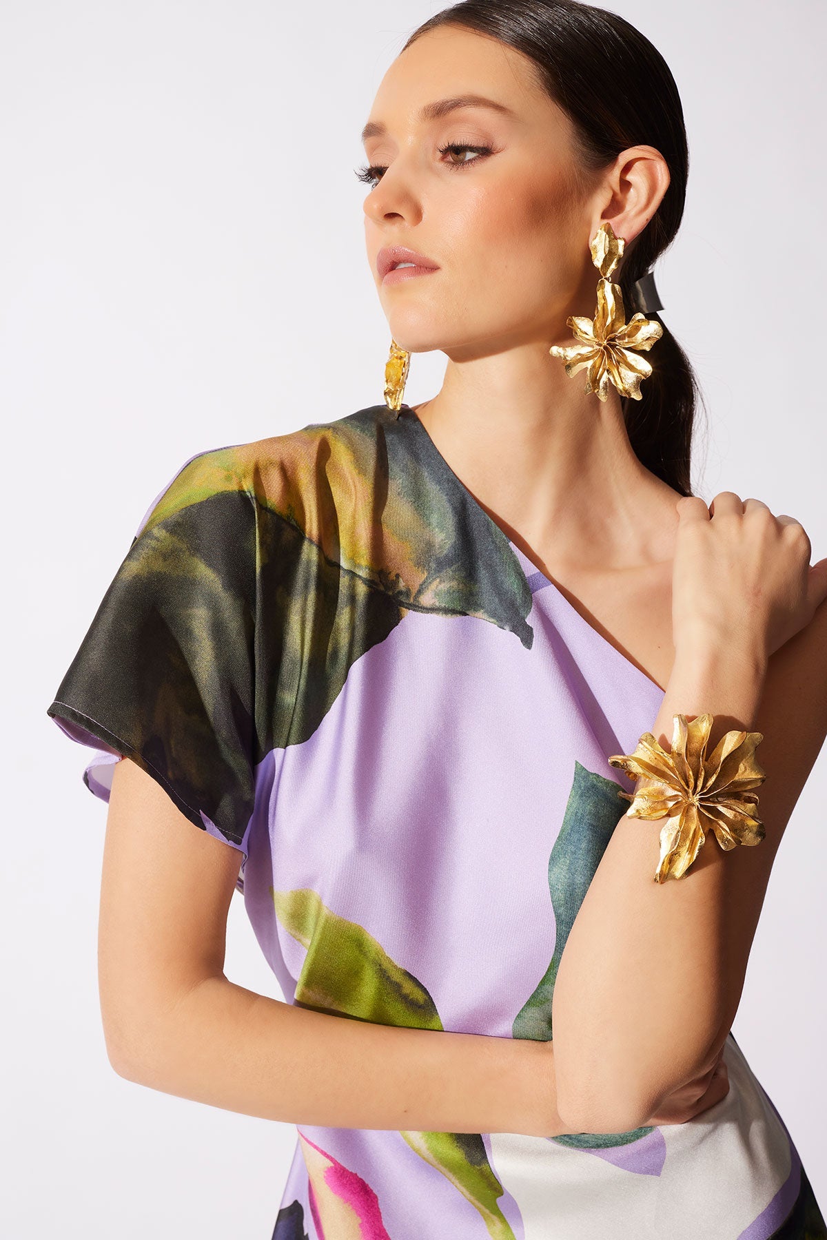 Yoru Silk Twill One Shoulder Dress