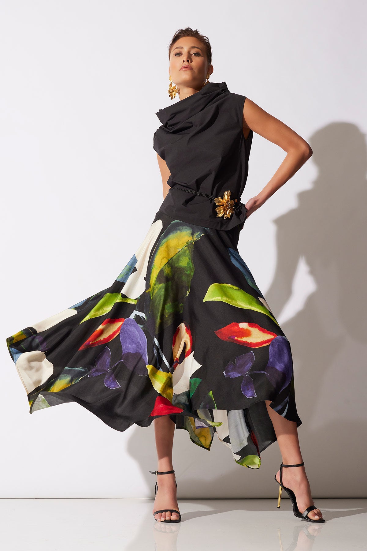 Yoru Silk Twill Origami Maxi Skirt
