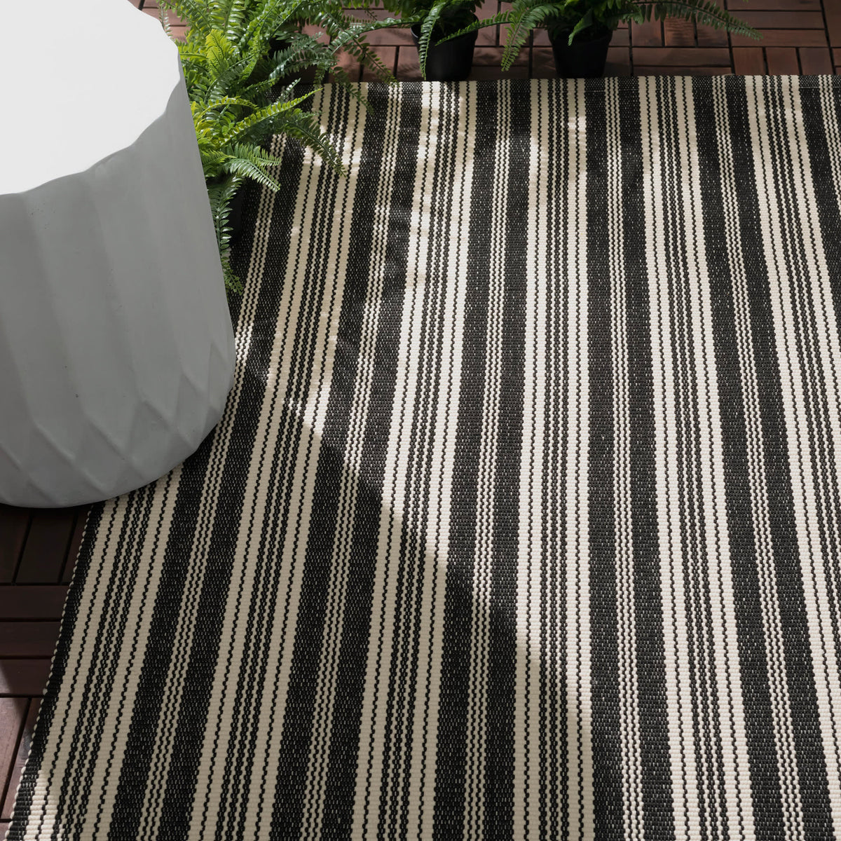 Ticking Stripe Handwoven Indoor/Outdoor Rug | Black/Ivory