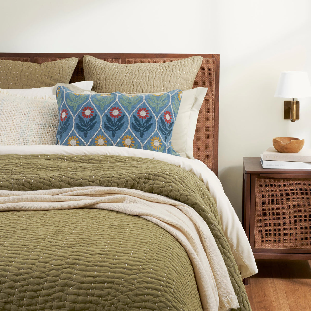 Deepali Kantha Quilted Sham | Olive