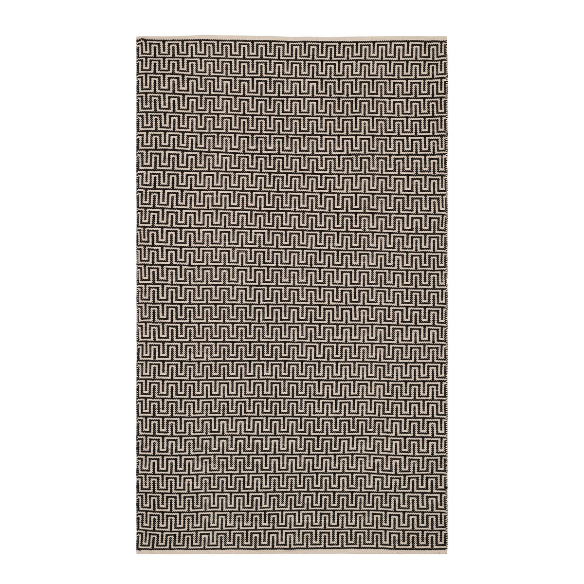 Zipper Handwoven Cotton Rug | Black/Ivory