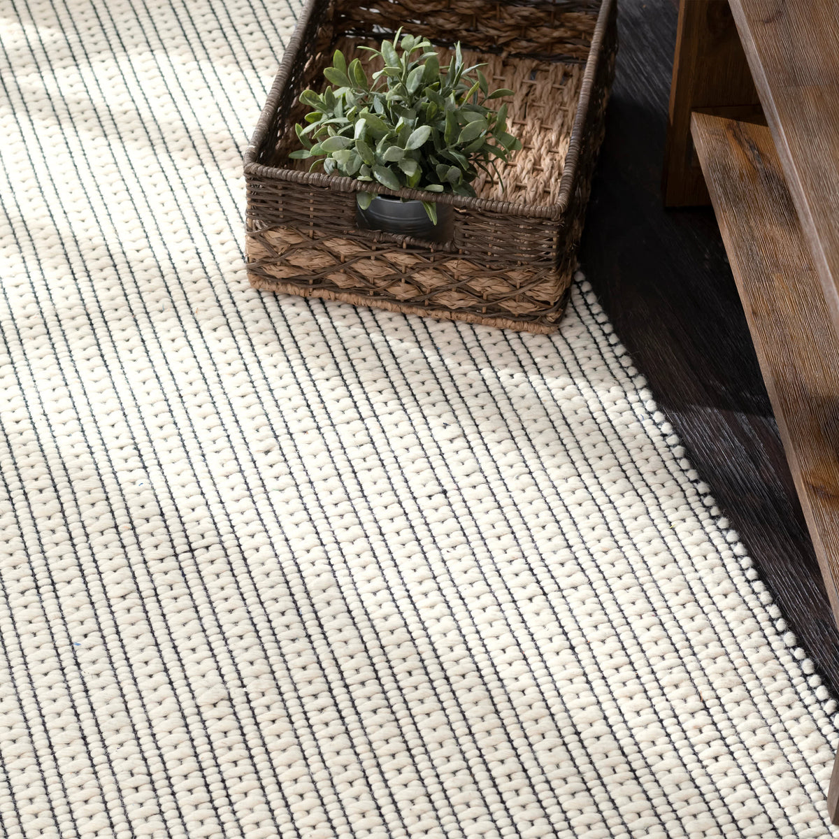 Ribbon Handwoven Wool Rug | Ivory/Black