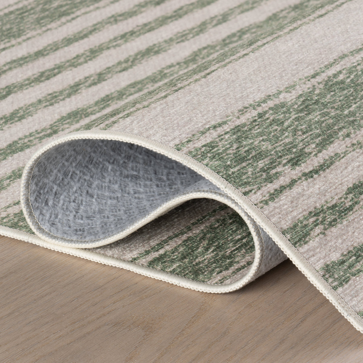 Vion Coastal Striped Machine Washable Rug | Green