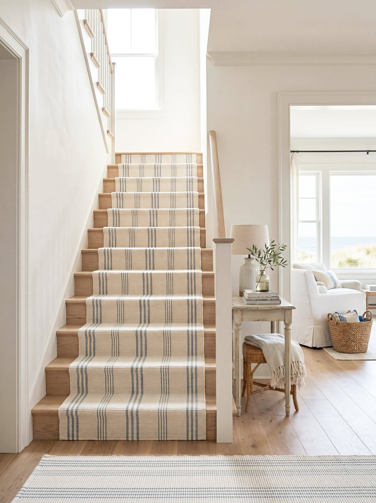 Swedish Stripe Handwoven Cotton Rug | Blue