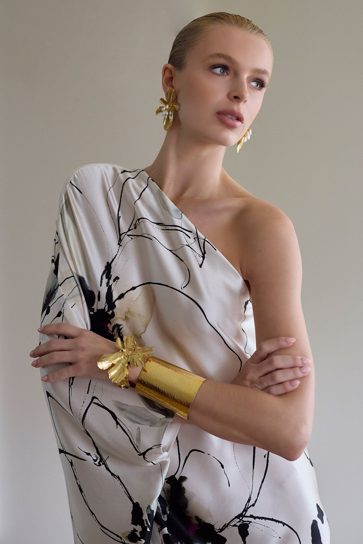 Yumi One Shoulder Silk Caftan