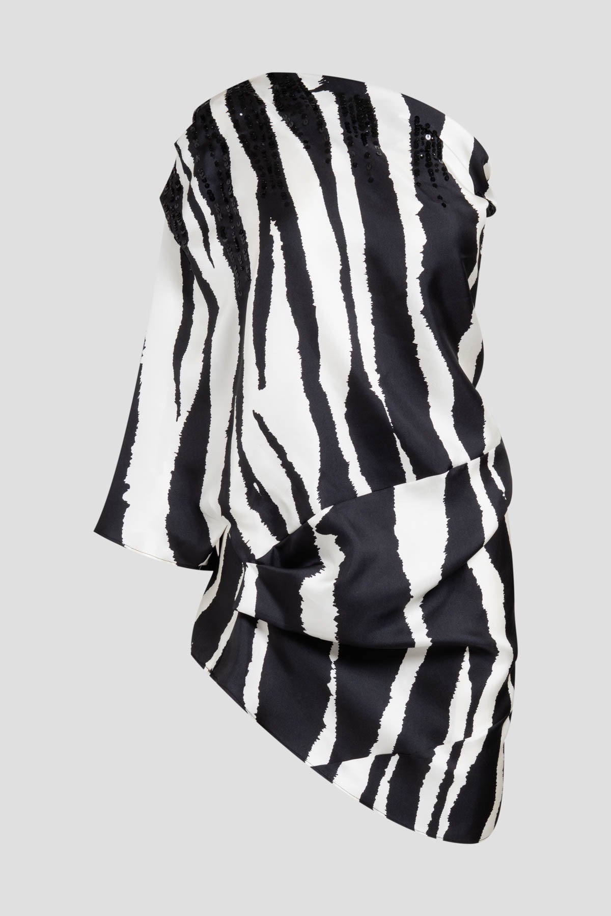 Zebra Silk Twill One Shoulder Top