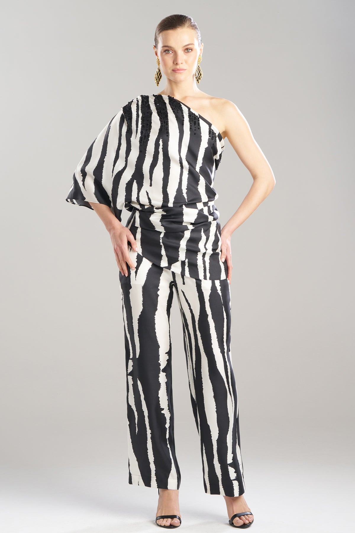 Zebra Silk Twill One Shoulder Top