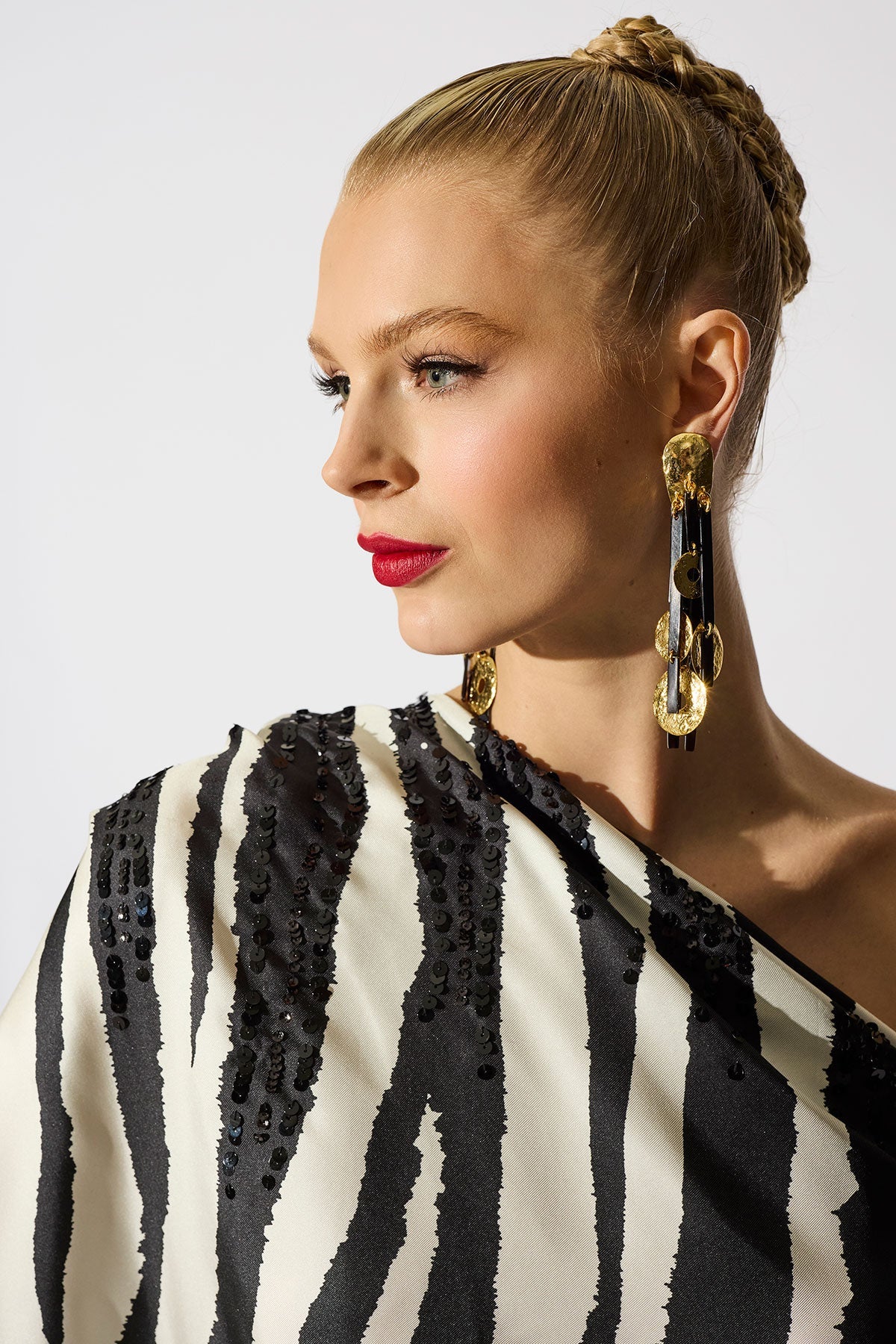 Zebra Silk Twill One Shoulder Top