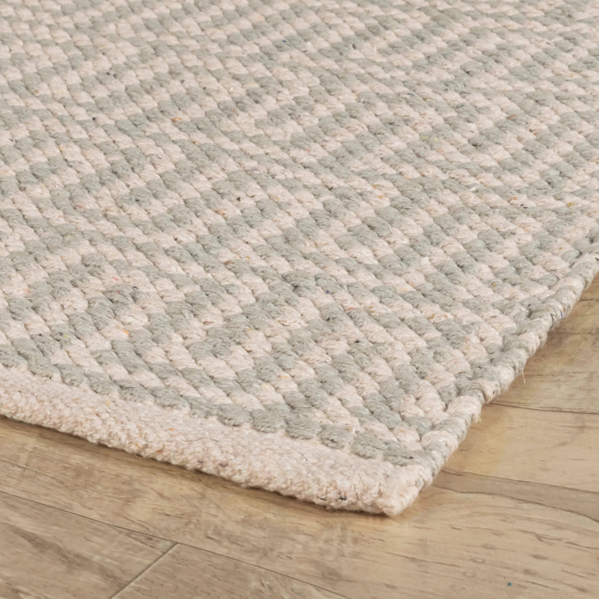 Zipper Handwoven Cotton Rug | Blue/Ivory