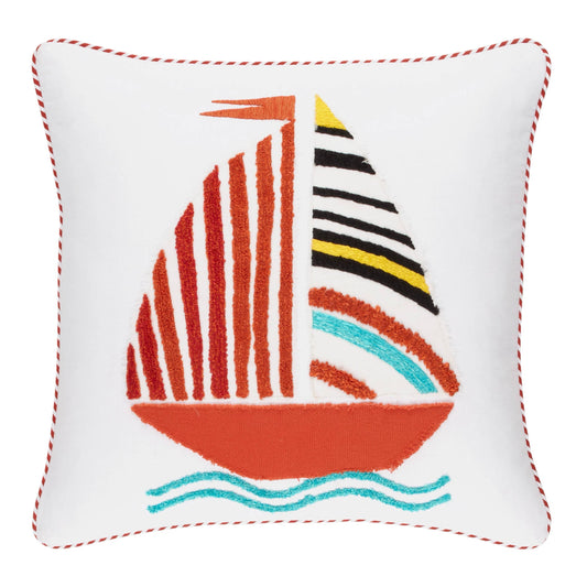 Smooth Sailing Applique Decorative Pillow Cover | Red