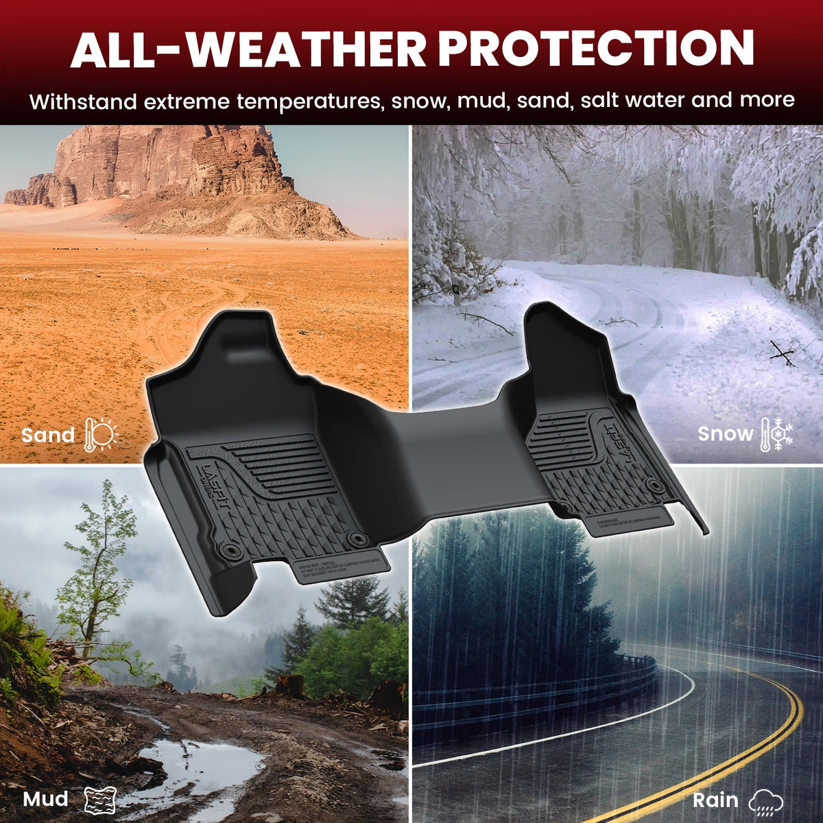 Fit for 2013-2018 Ram 1500 All-Weather 1st & 2nd row Floor Mats, Fit Carpet Floor Only