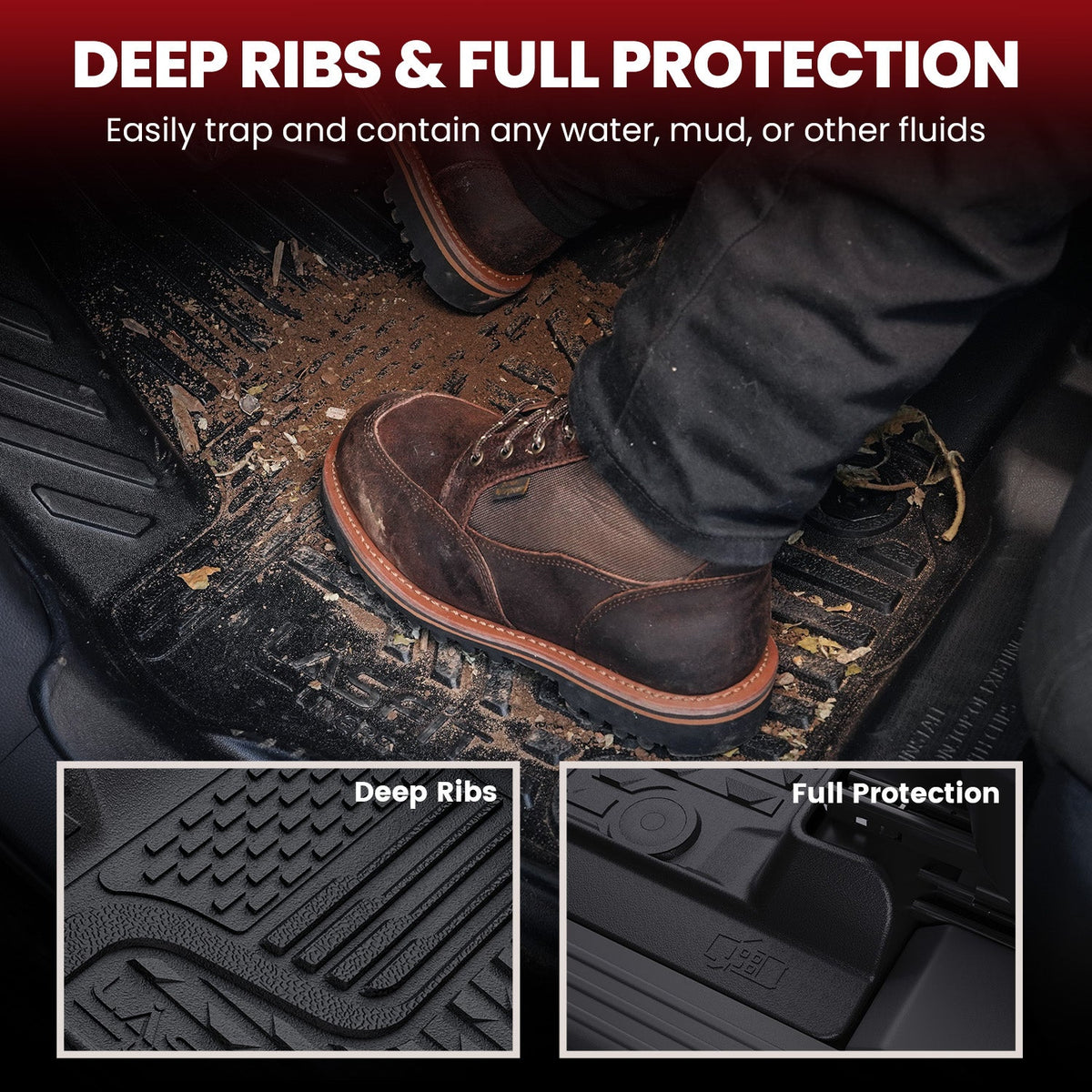 Fit for 2013-2018 Ram 1500 All-Weather 1st & 2nd row Floor Mats, Fit Carpet Floor Only