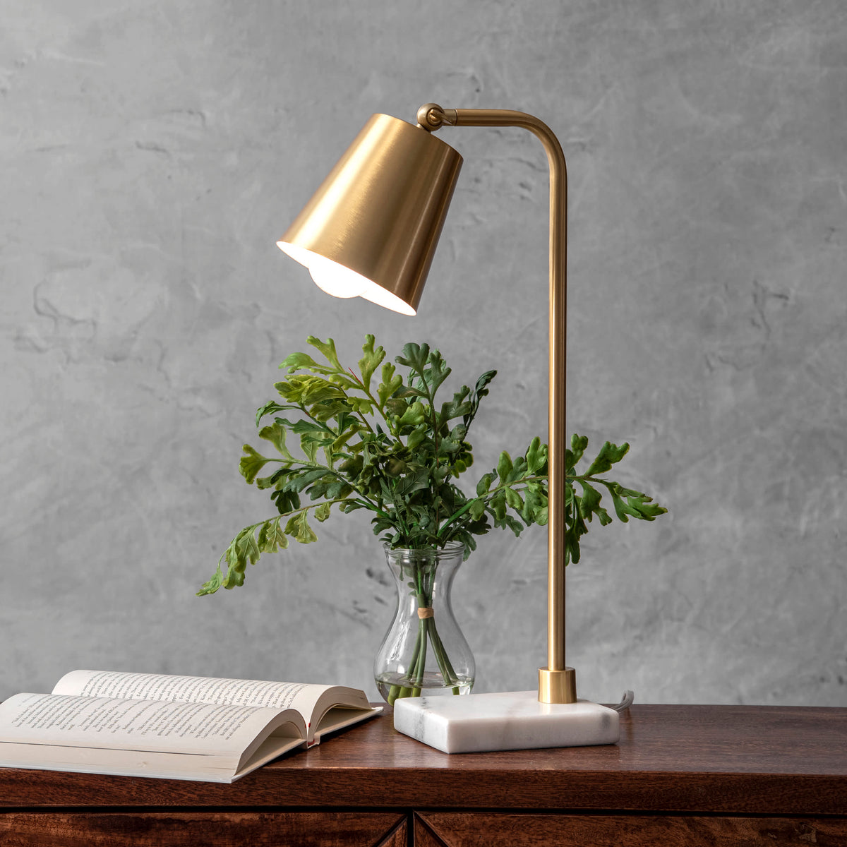20-inch Hanging Bell on Marble Table Lamp | Brass