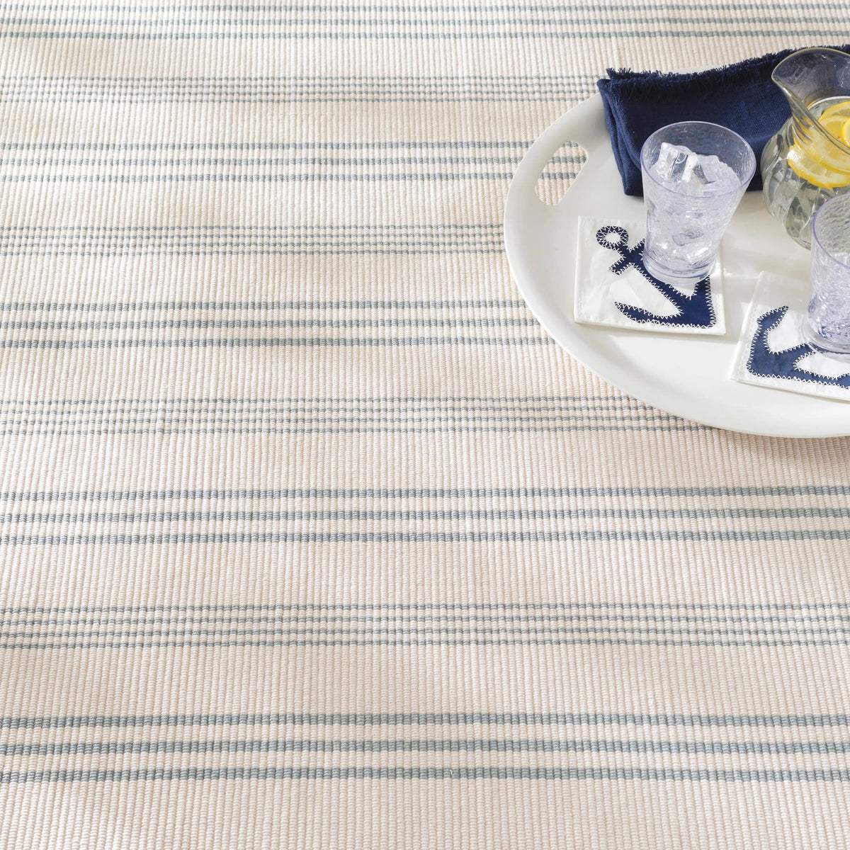 Swedish Stripe Handwoven Cotton Rug | Blue