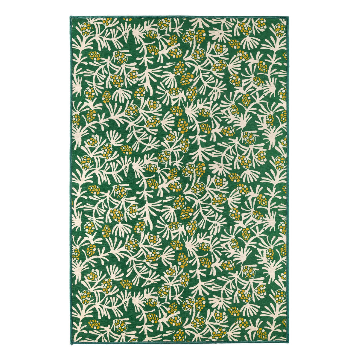 Winter Pinecones Machine Washable Rug | Green