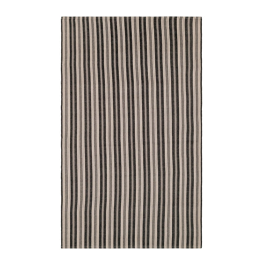 Ticking Stripe Handwoven Indoor/Outdoor Rug | Black/Ivory