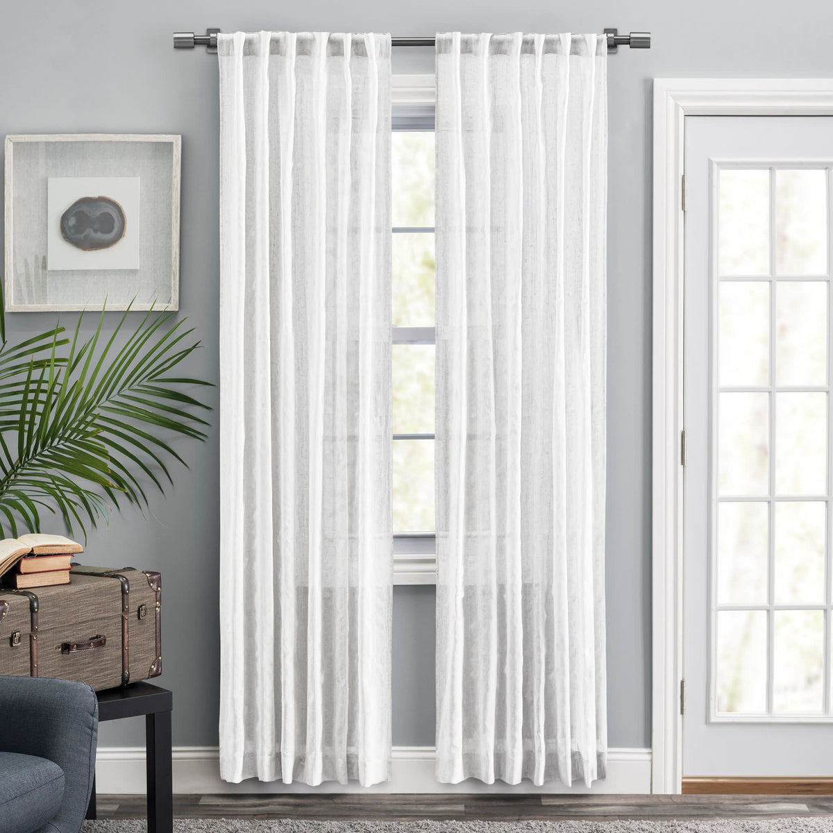 Textured Stripe Curtain Panel Pair | White