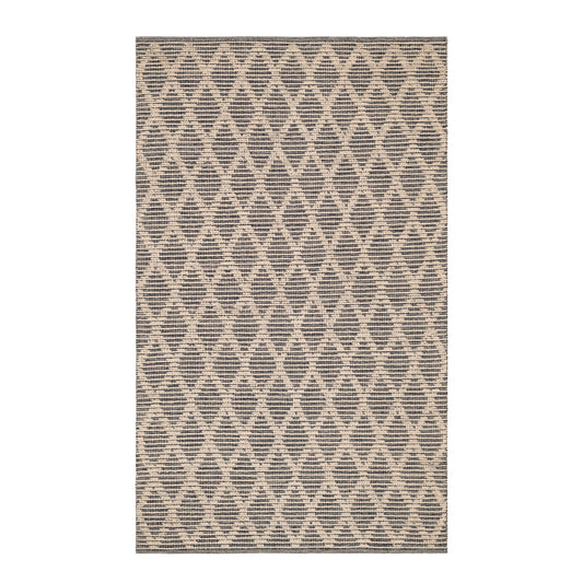 Textured Diamond Handwoven Cotton Rug | Black/Ivory
