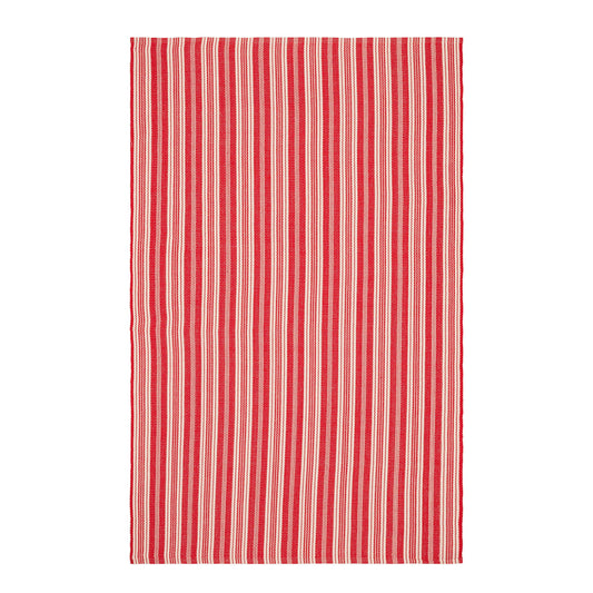 Ticking Stripe Handwoven Indoor/Outdoor Rug | Red/Ivory
