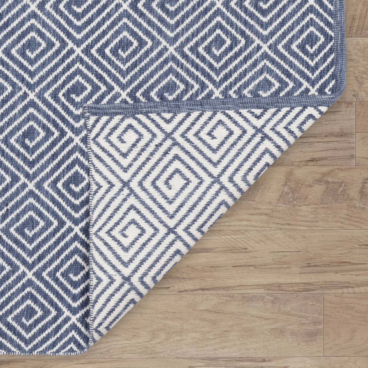 Geo Diamond Handwoven Wool Rug | Blue/Ivory