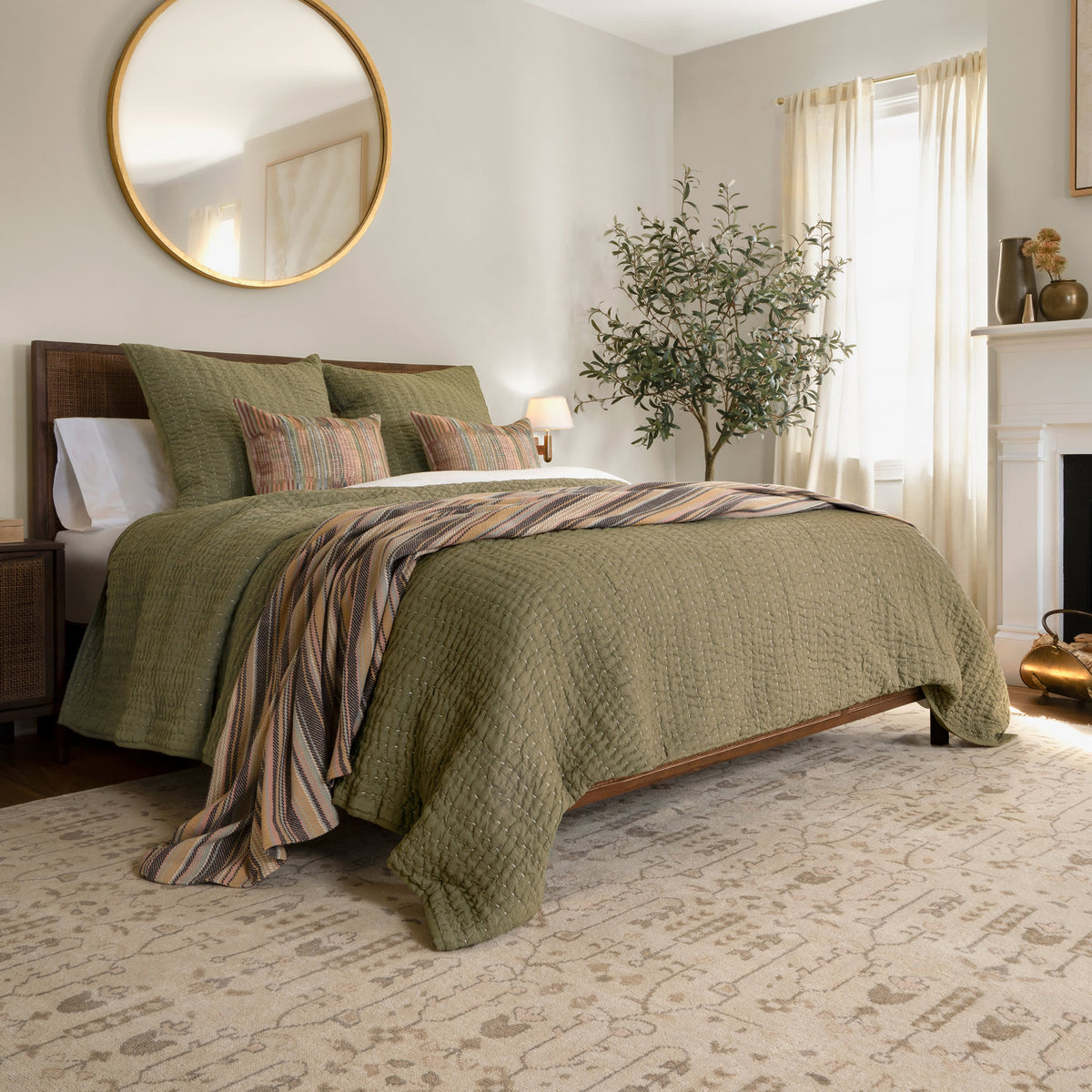 Deepali Kantha Quilted Sham | Olive