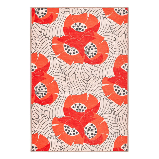 Japanese Poppy Machine Washable Rug | Multi