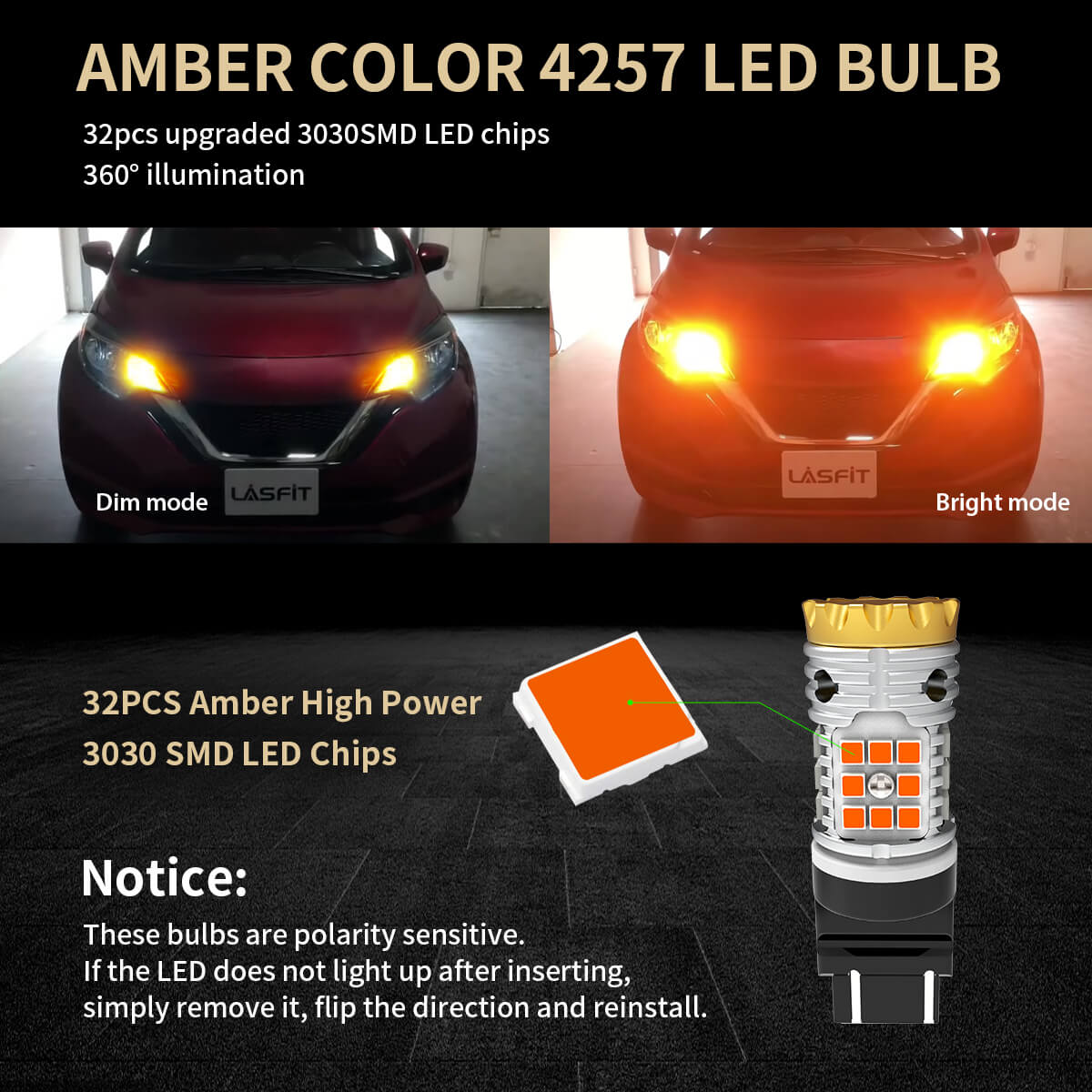 4257 4257NA CANBUS Error Free LED Turn Signal Light Anti Hyper Flash | Amber Yellow, 2 Bulbs