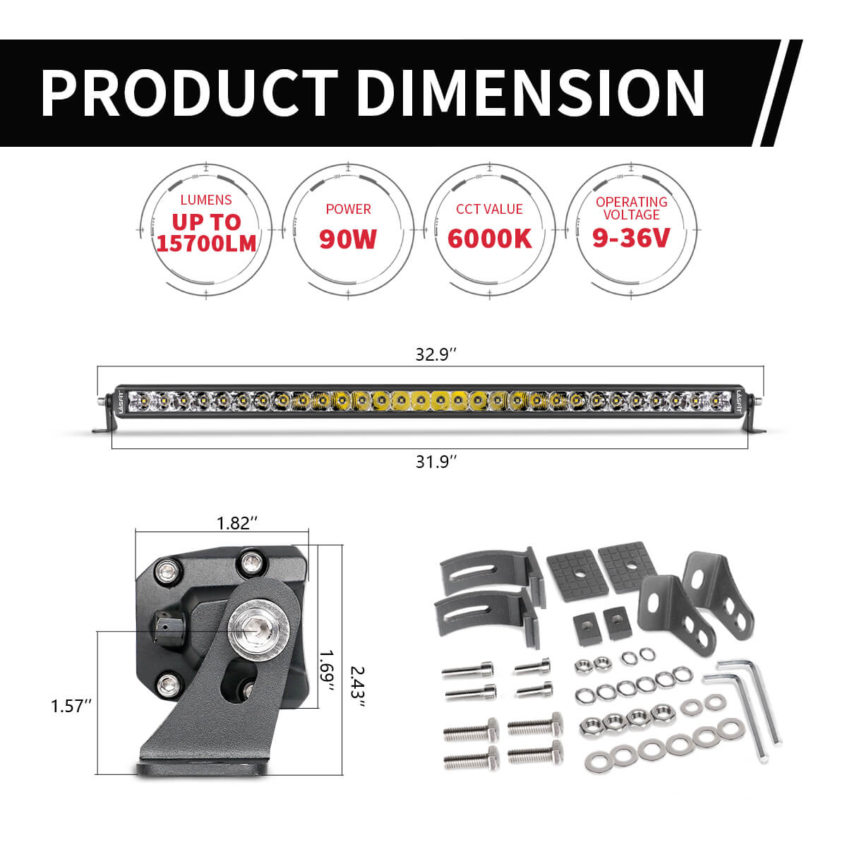 32 Inch Off-Road LED Light Bars Bumper Grille Combo Flood Spot Single Row - LASFIT