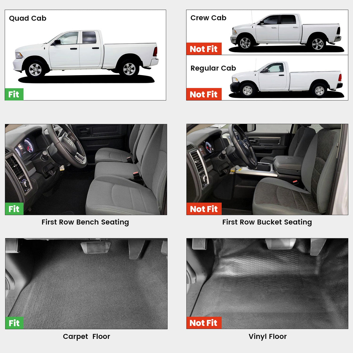 Fit for 2013-2018 Ram 1500 All-Weather 1st & 2nd row Floor Mats, Fit Carpet Floor Only