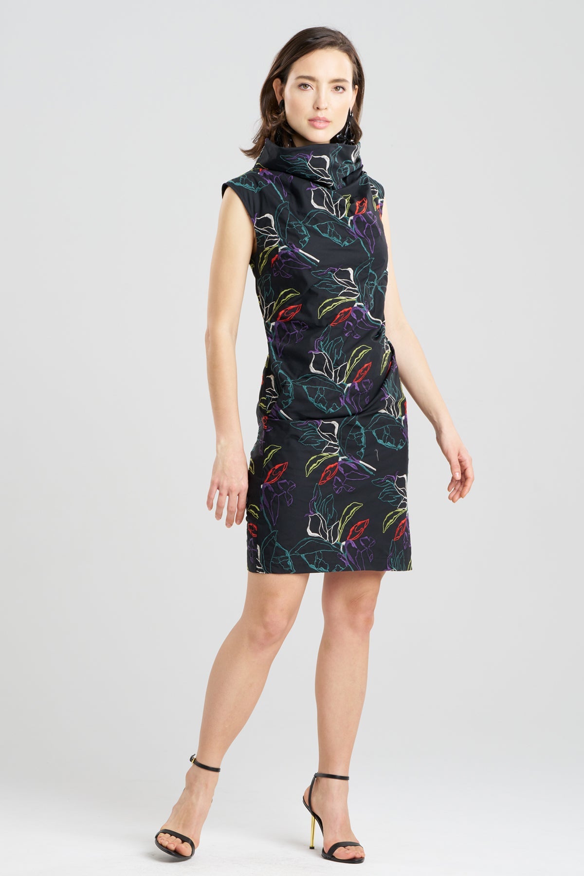 Yoru Embroidered Cotton Poplin Asymmetric Funnel Neck Dress