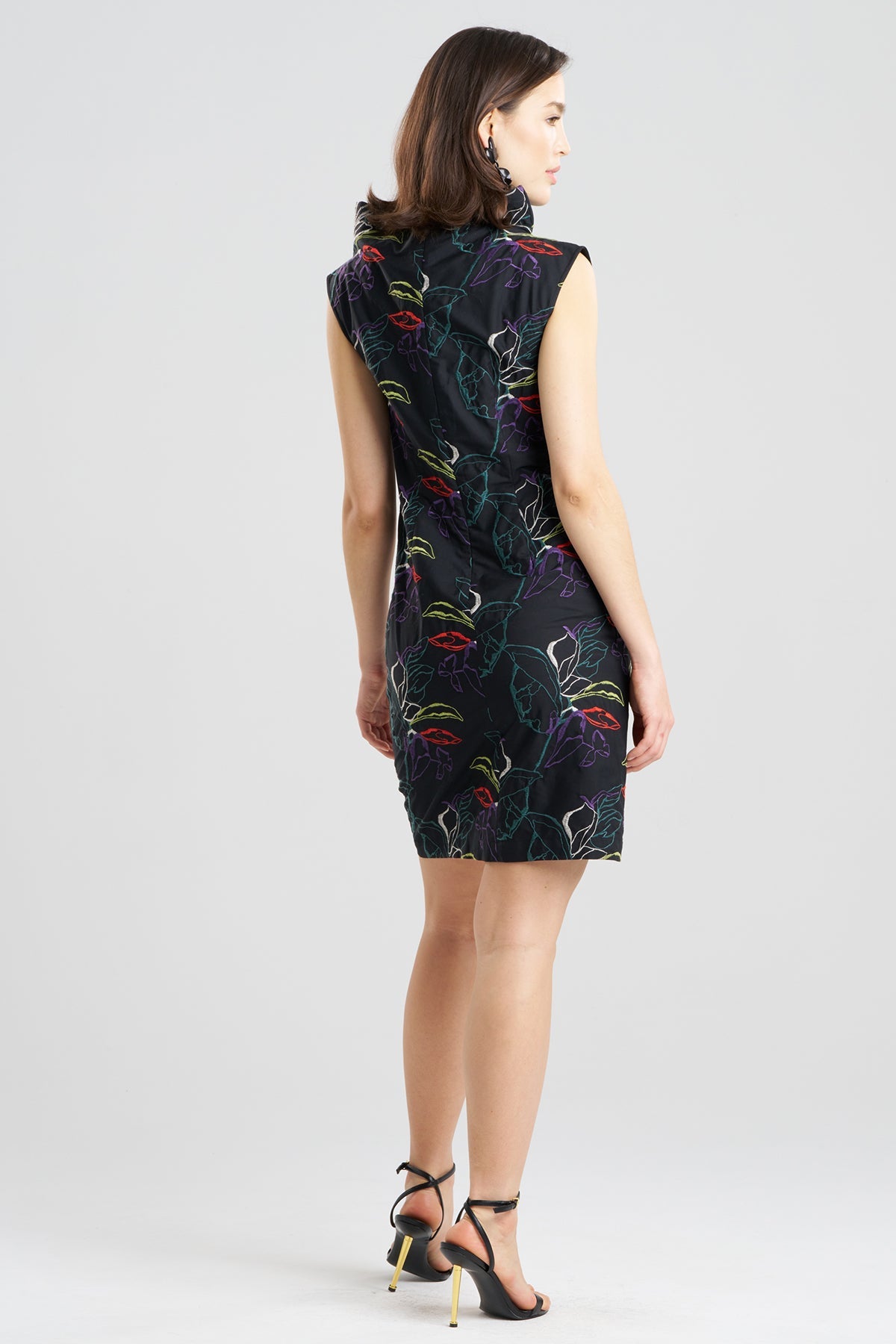 Yoru Embroidered Cotton Poplin Asymmetric Funnel Neck Dress
