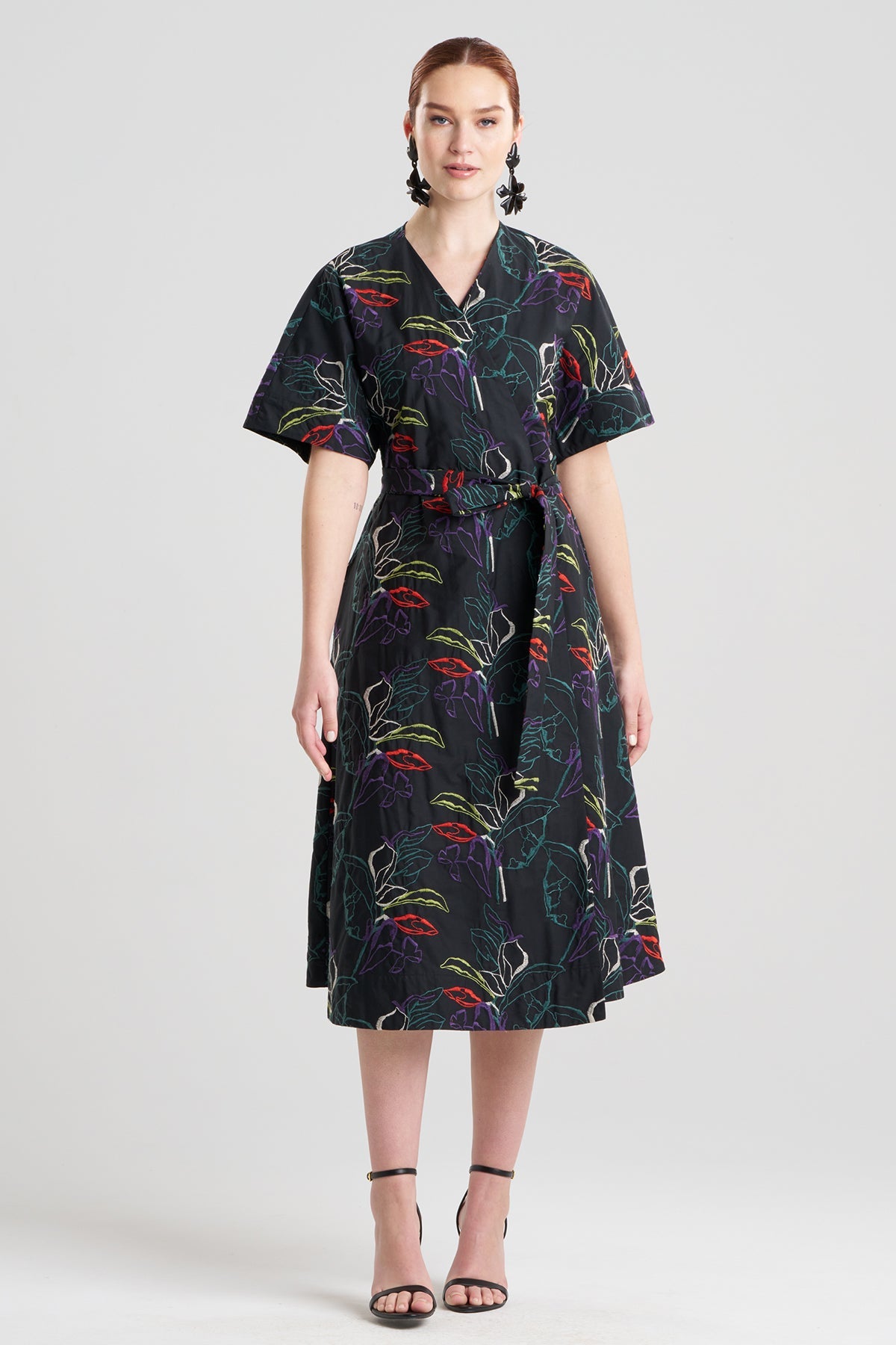 Yoru Embroidered Cotton Poplin Kimono Wrap Dress