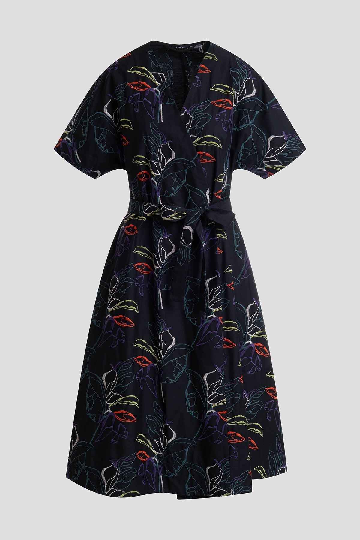 Yoru Embroidered Cotton Poplin Kimono Wrap Dress