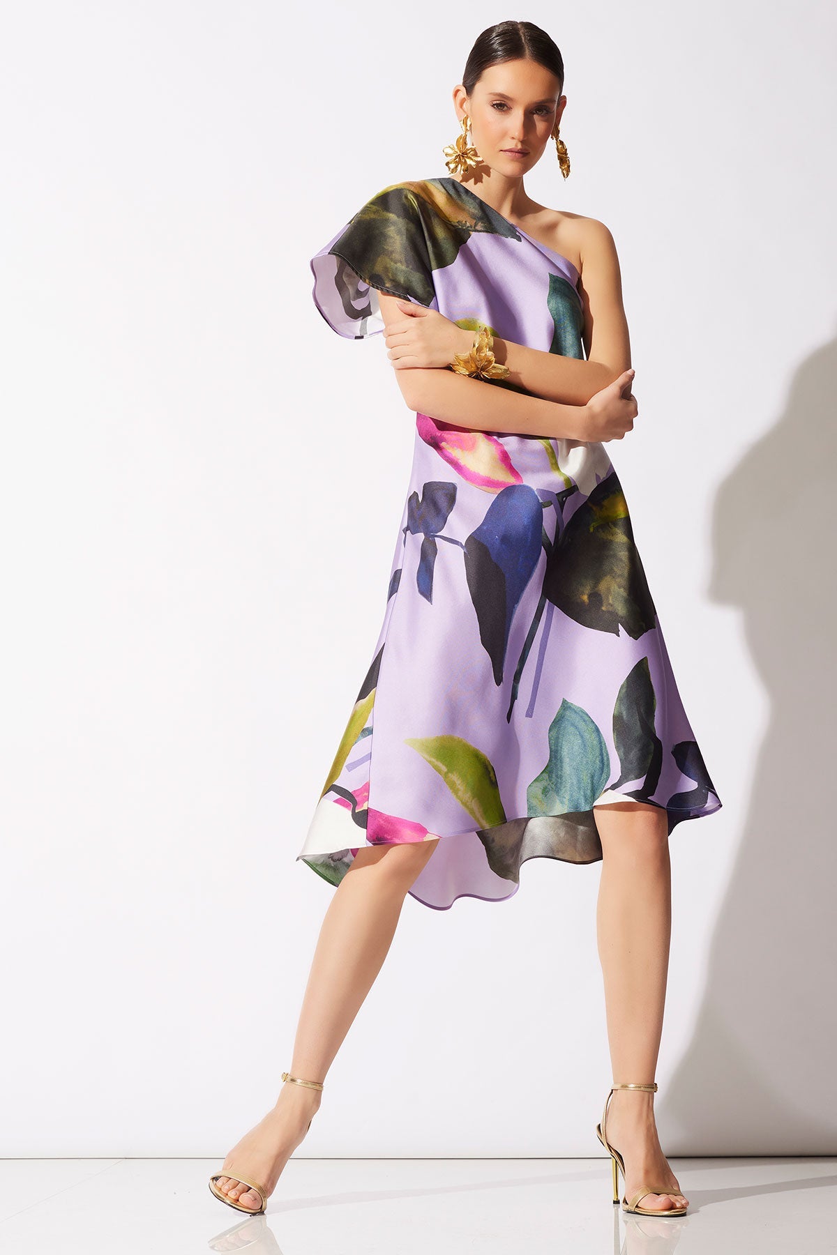 Yoru Silk Twill One Shoulder Dress