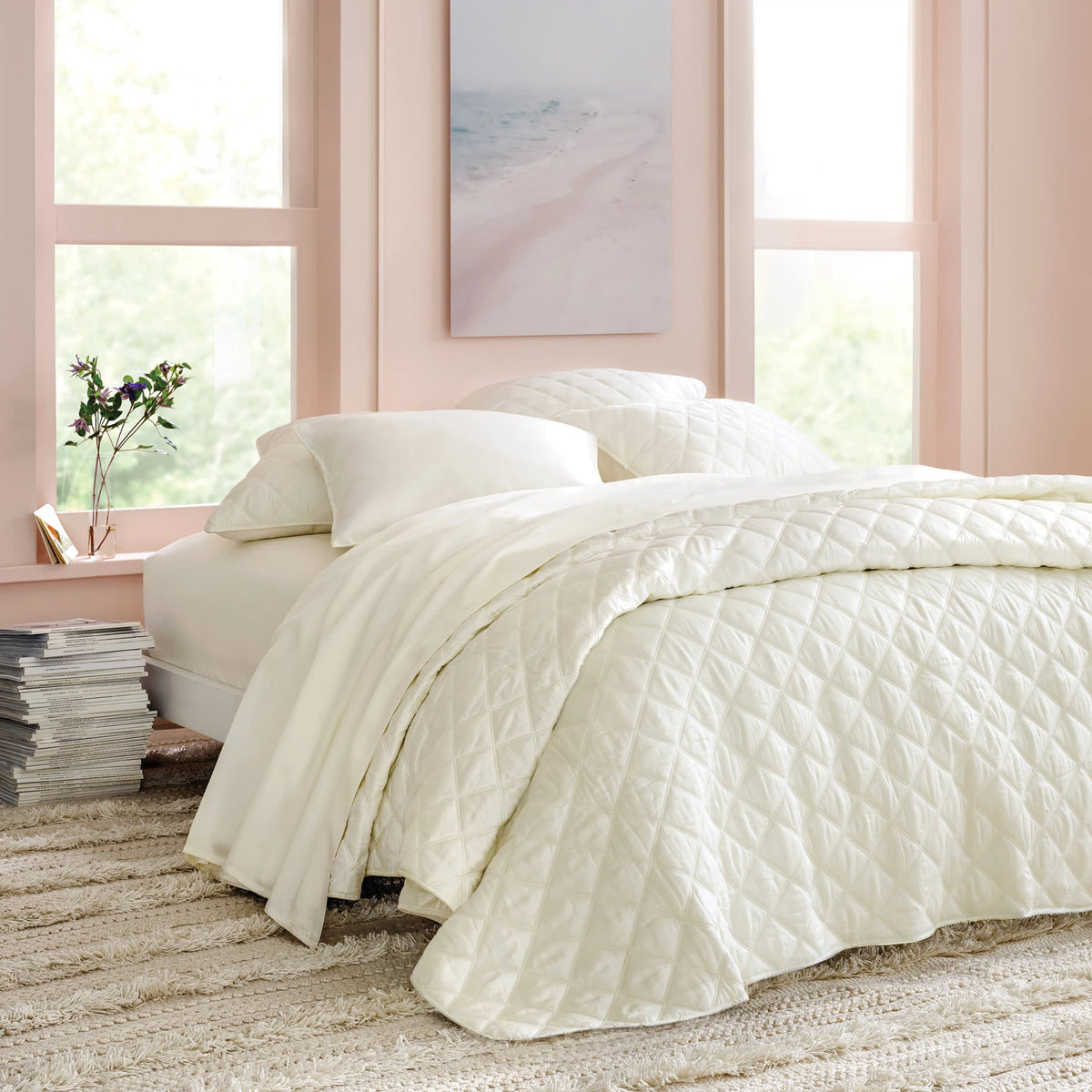 Quilted Silken Solid Sham | Ivory