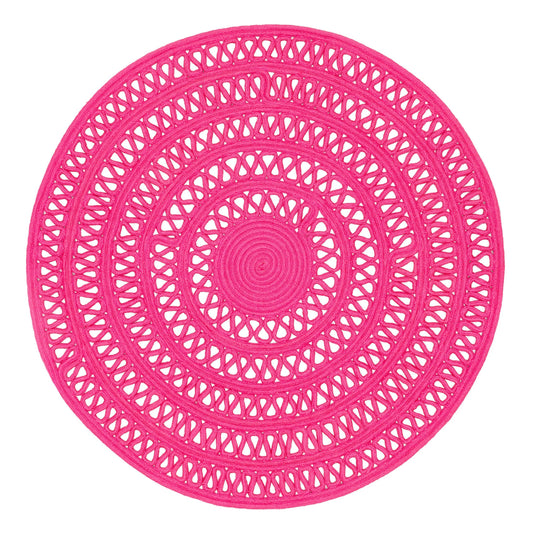 Bowline Handwoven Indoor/Outdoor Round Rug | Fuchsia