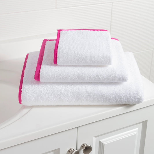 Signature Banded Towel | White/Fuchsia