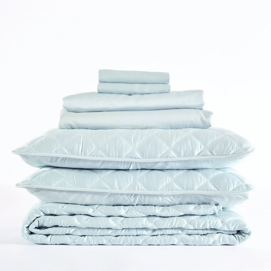 Silken Solid Robin's Egg Blue Core Bedding Bundle | None