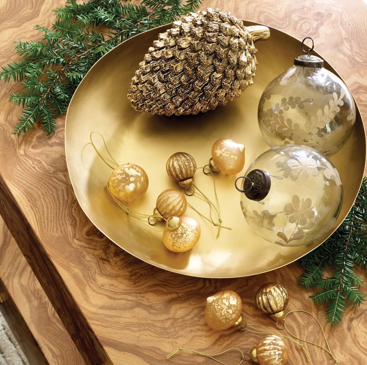 Floral Etched Ornaments Set/2 | Neutral