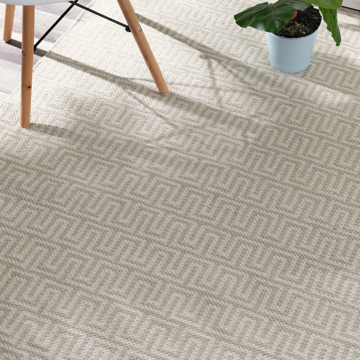 Zipper Handwoven Cotton Rug | Blue/Ivory